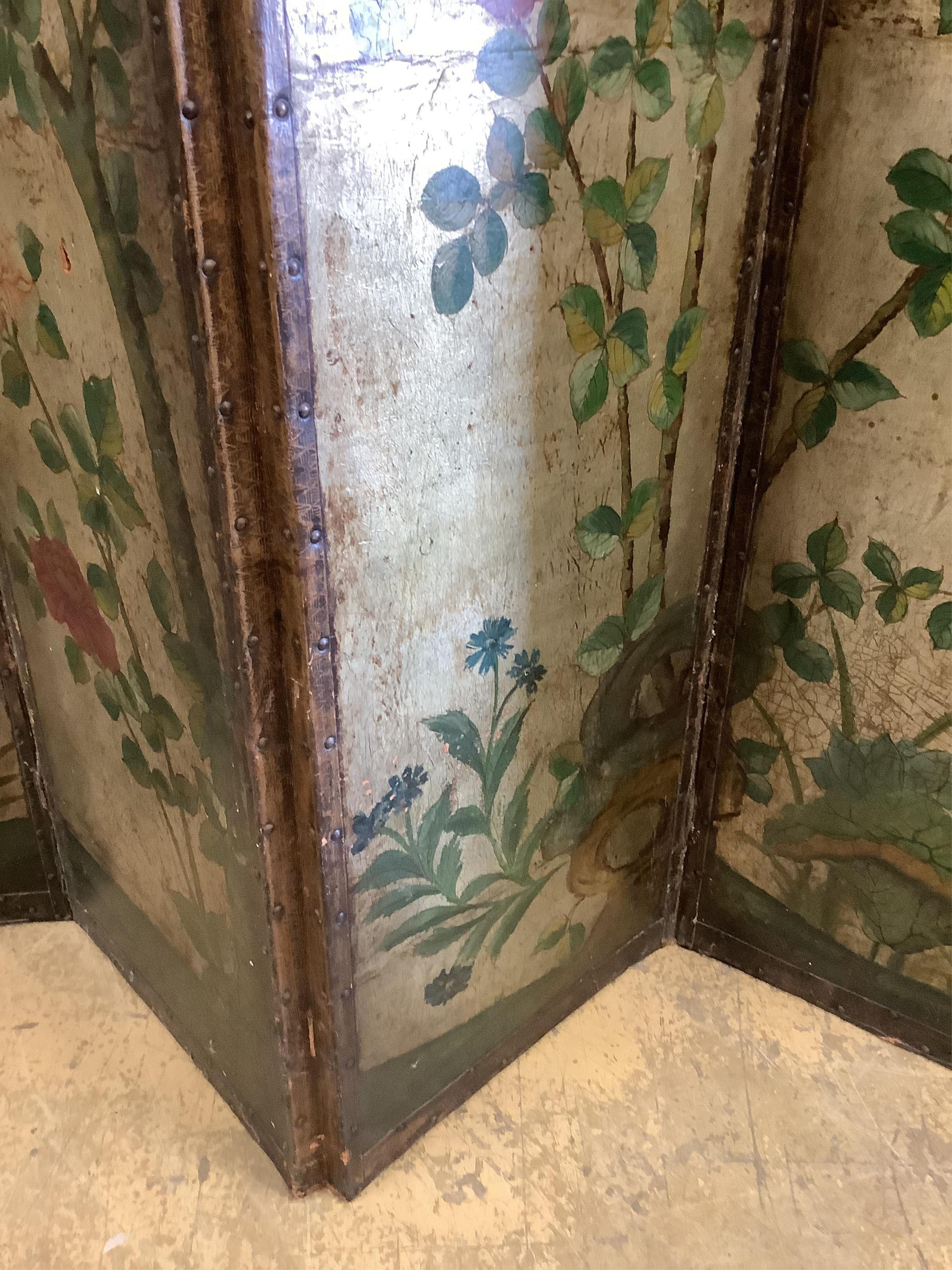 A four fold chinoiserie dressing screen, each panel, width 43cm, height 175cm. Condition - fair